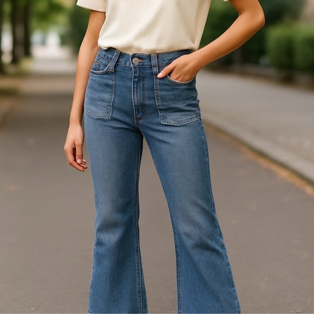American Eagle Next Level Stretch Super High Rise Flare Leg Jeans Size 14 Reg
